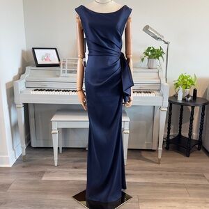 Badgley Mischka Navy Blue Evening Gown with Bow Accent| Size 10